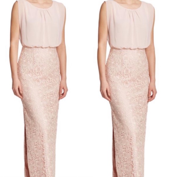 Aidan Mattox Lace blouson sleeveless Overlay chiffon long gown - Picture 2 of 14